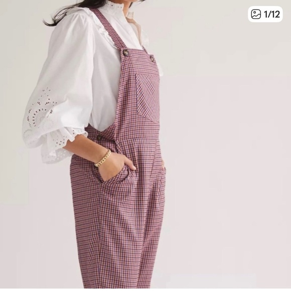 Anthropologie Pants - Anthropologie FRNCH Pink Purple Paris Plaid Tapered Stylish Jumpsuit Overalls XS